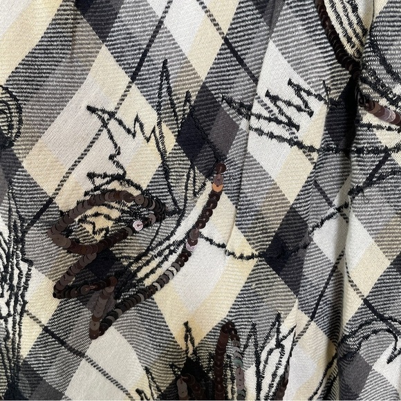 Soft Surroundings Tunic/Dress 100% Cotton Plaid Black/Grey Sequined 3/4 Sleeve S - Picture 12 of 16
